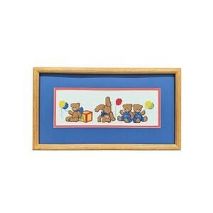 Handmade Teddy Bears with Balloons Cross Stitch Framed & Matted